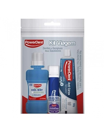 KIT VIAGEM ESCOVA + ENXAGUANTE + CREME DENTAL + FIO DENTAL (2203) (POWERDENT)