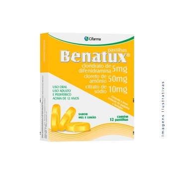 BENATUX PASTILHAS MEL&LIMAO C/12 DIFENIDRAMINA + AMONIO + SODIO (CIFARMA)