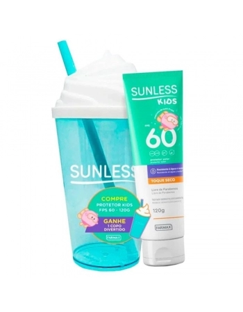 KIT PROTETOR SOLAR SUNLESS KIDS FPS 60 120G + COPO (VERDE, AMARELO, ROSA)