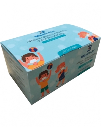 MASCARA DESCARTAVEL TRIPLA INFANTIL BRANCA C/50 UND (BELAMASK)