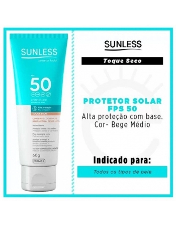 PROTETOR SOLAR SUNLESS FACIAL FPS 50 BEGE MEDIO 60G TOQUE SECO (FARMAX)