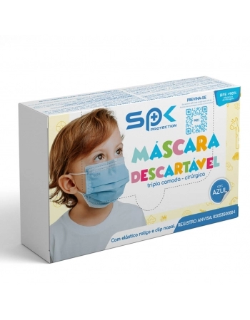 MASCARA DESCARTAVEL TRIPLA INFANTIL AZUL C/25 UND (SPROTECTION)