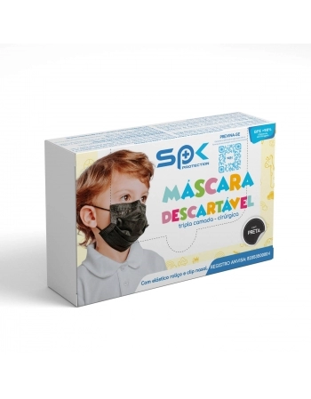 MASCARA DESCARTAVEL TRIPLA INFANTIL PRETA C/25 UND (SPROTECTION)