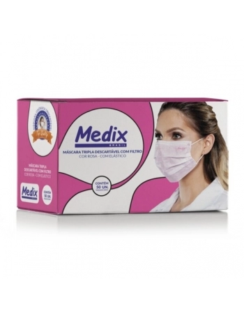 MASCARA DESCARTAVEL TRIPLA ROSA C/50 UND (MEDIX)