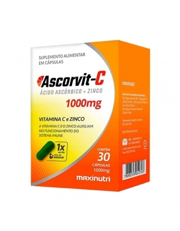 ASCORVIT C 1G C/30CAPS VITAMINA C ZINCO (MAXINUTRI)