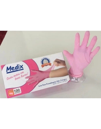 LUVA NITRILICA ROSA M C/100UND SEM PO