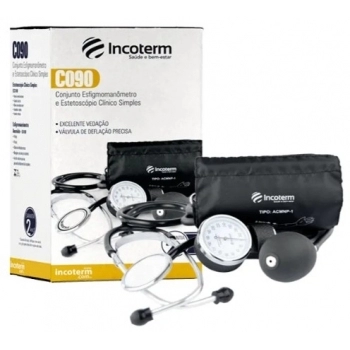 KIT ESFIGMOMANOMETRO+ESTETOSCOPIO INCOTERM PRETO C090