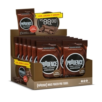 PRESERVATIVO PRUDENCE CORES E SABORES CHOCOLATE DISPLAY C/12X3