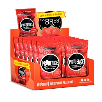 PRESERVATIVO PRUDENCE CORES E SABORES MORANGO DISPLAY C/12X3