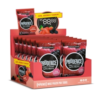 PRESERVATIVO PRUDENCE CORES E SABORES TUTTI-FRUTTI DISPLAY C/12X3