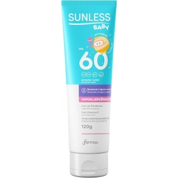 PROTETOR SOLAR SUNLESS BABY FPS 60 120G TOQUE SECO HIPOALERGENICO (FARMAX)